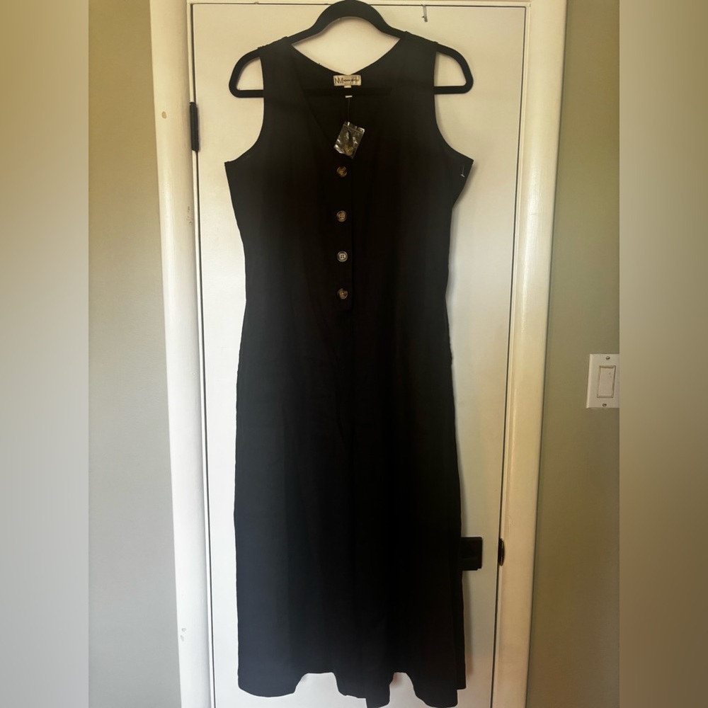Classic Black Sleeveless Button-Front Jumpsuit